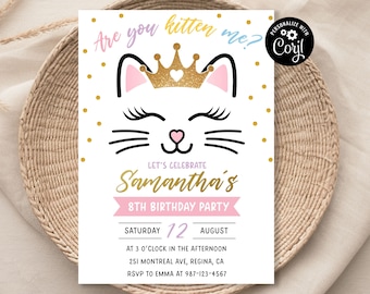 Modèle d'invitation d'anniversaire modifiable Kitty Cat