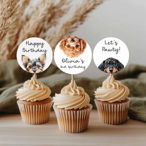 Dogs Cupcake Toppers Template, Dog Birthday Cupcake Toppers Puppy Party Cake Toppers Dog Birthday Decor Pawty Decoration Pawty Cupcakes PA3
