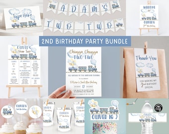 Editable Chugga Chugga Two Two Train Birthday Bundle Train Second Birthday Printable All Aboard Boys Birthday Bundle Train Birthday Set tr1