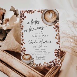 Baby Is Brewing Shower Invitation, Coffee Latte Theme (Editable Canva Template, Instant Download) image 13