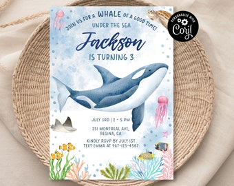 Whale Birthday Invitation, Under The Sea Party (Digital Download)