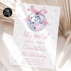 Disco Ball Birthday Invitation ANY AGE Disco Party Disco Birthday Disco Theme Party Dancing Queen Disco Invitation Disco Party Invite db1 image 2