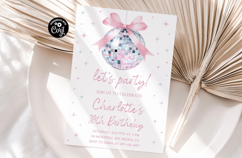 Disco Ball Birthday Invitation ANY AGE Disco Party Disco Birthday Disco Theme Party Dancing Queen Disco Invitation Disco Party Invite db1 image 2