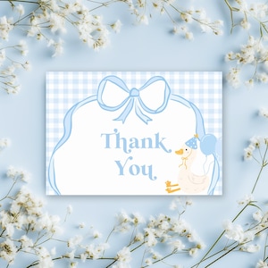 Carte de remerciement Silly Goose Carte de remerciements pour baby shower Silly Goose Cadeaux d'oie en remerciement pour cadeau de naissance Vichy bleu Cadeaux à thème Silly Goose pour les invités SG7