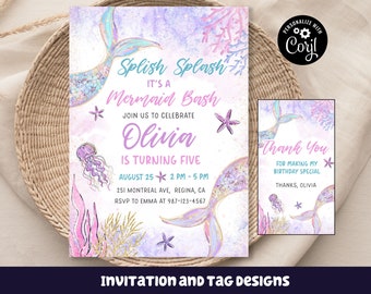 Editable Mermaid Tail Birthday Mermaid Party Gift Tag Mermaid Bash ...