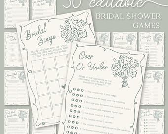 Sage Grün Brautdusche Spiele Bundle (editierbar, druckbar)