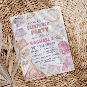 Editable Slumber Party Birthday Invitation Sleepover Birthday Invite Pink Girl Spa Tween Teen Digital Download Printable Template image 6