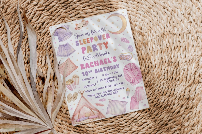 Editable Slumber Party Birthday Invitation Sleepover Birthday Invite Pink Girl Spa Tween Teen Digital Download Printable Template image 6