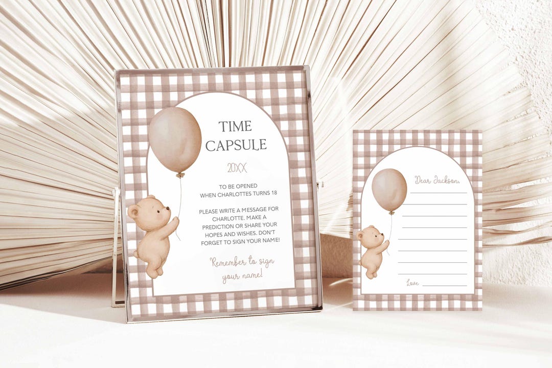 Teddy Bear 1st Birthday Time Capsule Sign & Card (editable, Digital ...