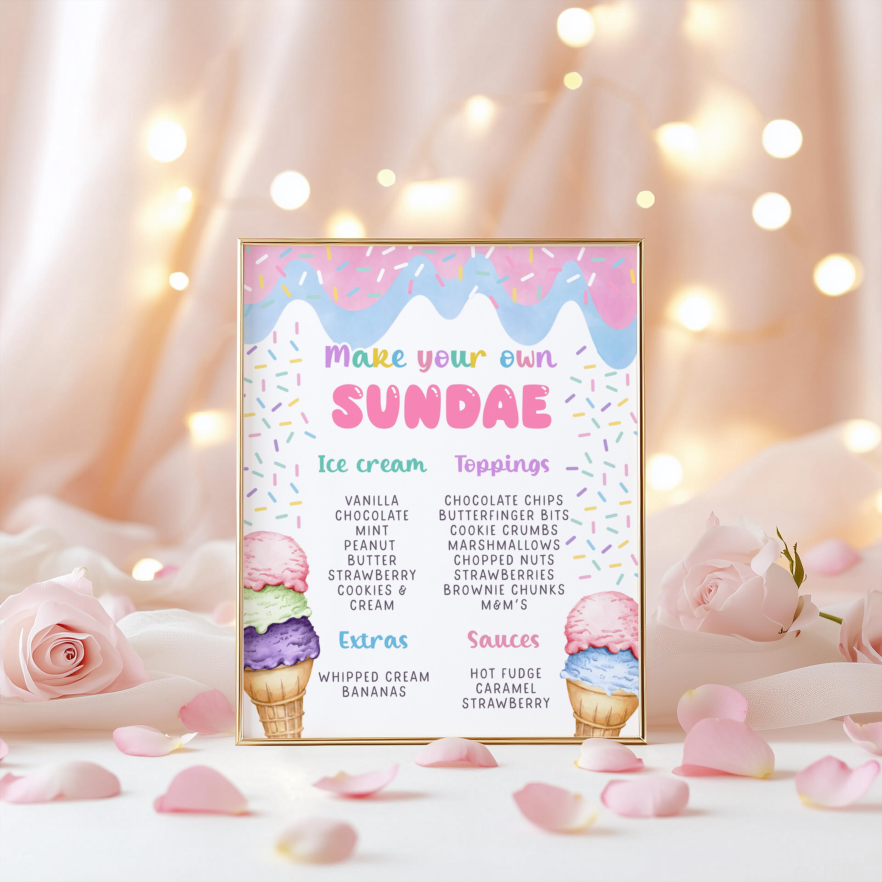 Sundae Sign Editable Ice Cream Sundae Sign Three Scoops of Fun Ice Cream Party ...