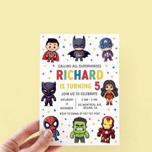 Editable Superheroes Birthday Invitation Template Printable Birthday Party Invitation Kids Party Invite Template Superhero Bday Card sh1 image 4