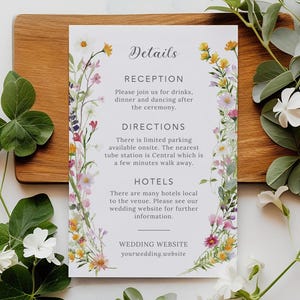 Wildblumen Hochzeit Details Kartenvorlage Boho Blumenhochzeit Info Karte Wildblumen Hochzeit Braut Brunch Details Wildblumenkranz WF12