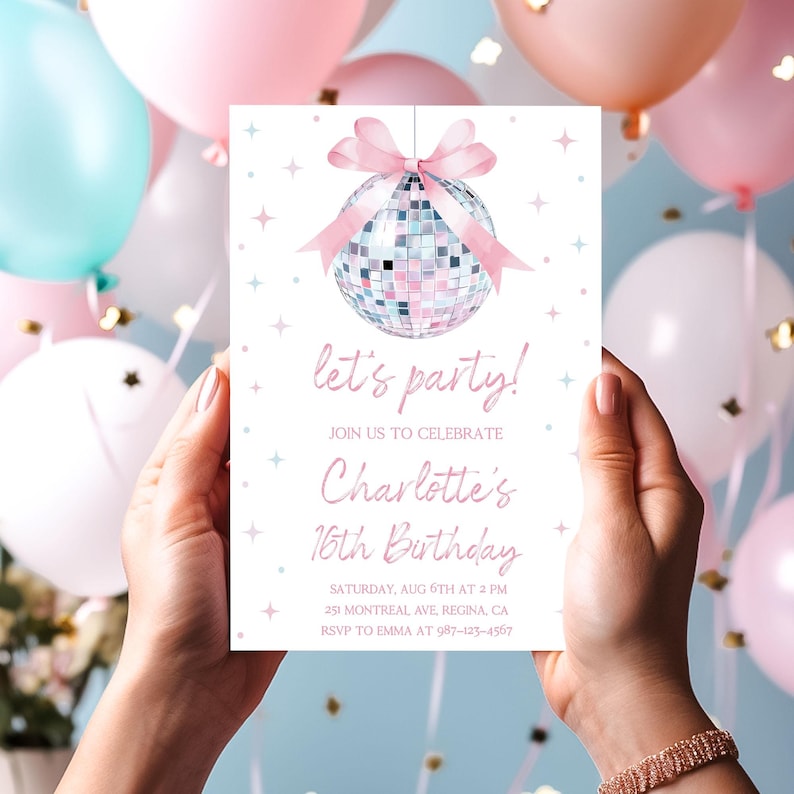 Disco Ball Birthday Invitation ANY AGE Disco Party Disco Birthday Disco Theme Party Dancing Queen Disco Invitation Disco Party Invite db1 image 4