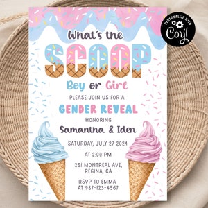 Ice Cream Gender Reveal Invitation, Editable Party Template (Digital)