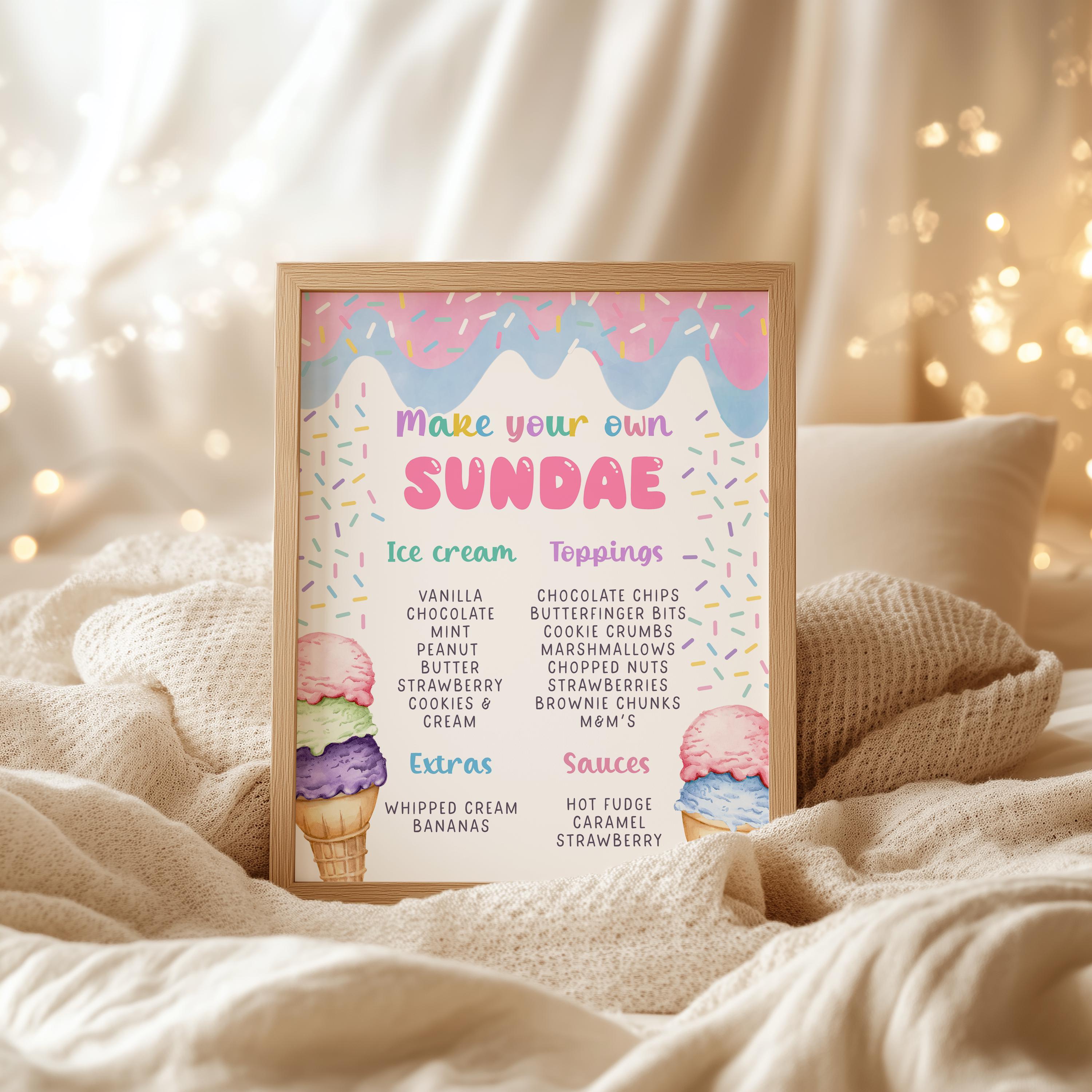Sundae Sign Editable Ice Cream Sundae Sign Three Scoops of Fun Ice Cream Party ...