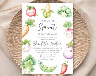 Little Sprout Invitation Template, Locally Grown Invitation, Baby Shower Decor, Garden Baby, Little Sprout Baby Shower Invite Canva Template