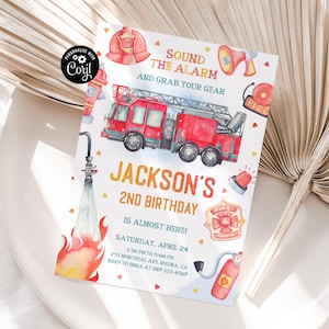 Fire Truck Birthday Invitation Firetruck Invitation Fire Engine Invitation Fire Truck Birthday Party Firetruck Birthday Printable