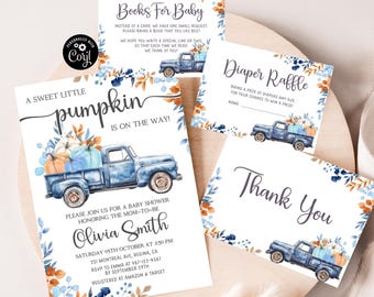 Blue Pumpkin Truck Baby Shower Set (Digital Download)