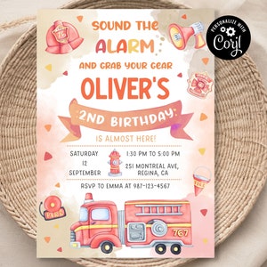 Fire Truck Birthday Invitation Firetruck Invitation Fire Engine Invitation Fire Truck Birthday Party Firetruck Birthday Printable