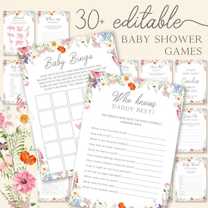 Baby In Bloom Baby Shower Games Bundle Template Wildflower Baby Games Bundle Boho Floral Baby Shower Games Package Baby Party Games Pack BB4