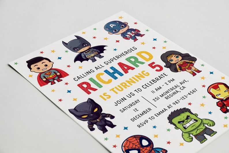 Editable Superheroes Birthday Invitation Template Printable Birthday Party Invitation Kids Party Invite Template Superhero Bday Card sh1 image 3