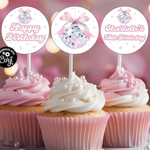 Disco Ball Birthday Cupcake Toppers ANY AGE Disco Party Disco Birthday Topper Disco Theme Party Dancing Queen Disco Cupcakes Toppers db3