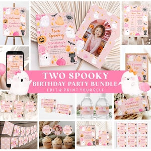 Two Spooky Bundle Girl 2nd Birthday Bundle Halloween Birthday Bundle Second Birthday Bundle Invitation Girl Birthday Decorations Invite CG15