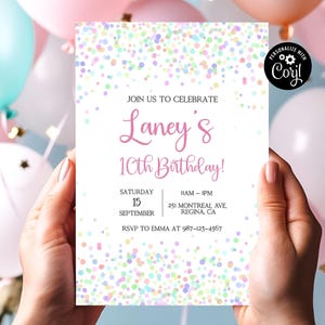 Bearbeitbare Konfetti Party Einladung Bunte Konfetti Laden Geburtstagseinladungen Farbige Konfetti Einladung Pastellkonfetti Geburtstag CO1