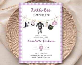 Little Boo Halloween Baby Shower Invitation | Spooky Girl Clothesline Invite (Editable Template)
