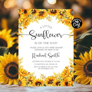 Bearbeitbares Sonnenblumen-Babyparty-Einladungs-Bündel-Mädchen-rustikale Sonnenblumen-Babyparty-Einladung Boho-Sonnenblumen-Babyparty-Einladungs-Sonnenblumen-Baby