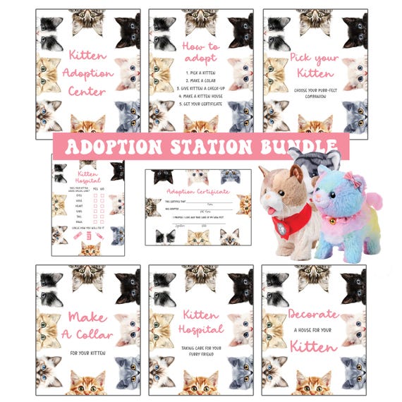 Adopt a Kitten Bundle Template Adoption Birthday Sign Table Decor