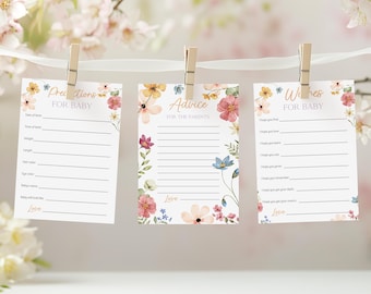Wildflower Baby Shower Advice & Prediction Cards (Editable, Digital Download)