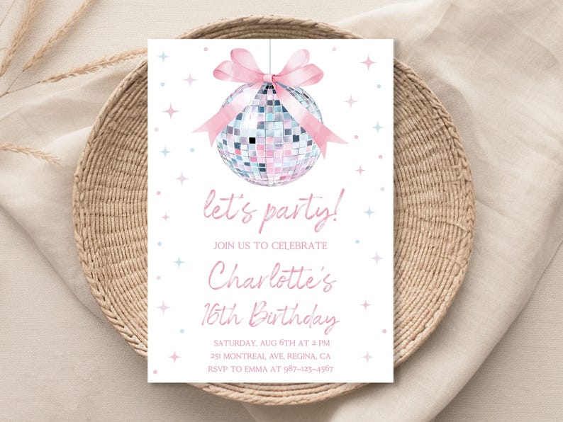 Disco Ball Birthday Invitation ANY AGE Disco Party Disco Birthday Disco Theme Party Dancing Queen Disco Invitation Disco Party Invite db1 image 9