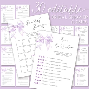 Purple Bow Bridal Games Bundle Bridal Shower Game Bundle Printable Games Set Purple Ribbon Bow Bridal Games Package She's Tying The Knot B22