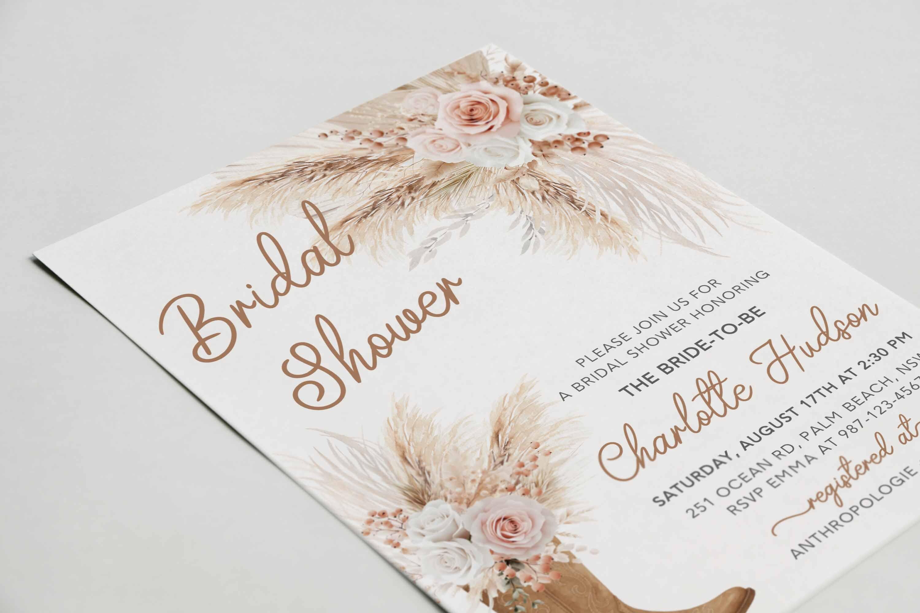 バブリー^_^ Western Bridal Shower Invitation Template Floral Cowgirl Boots