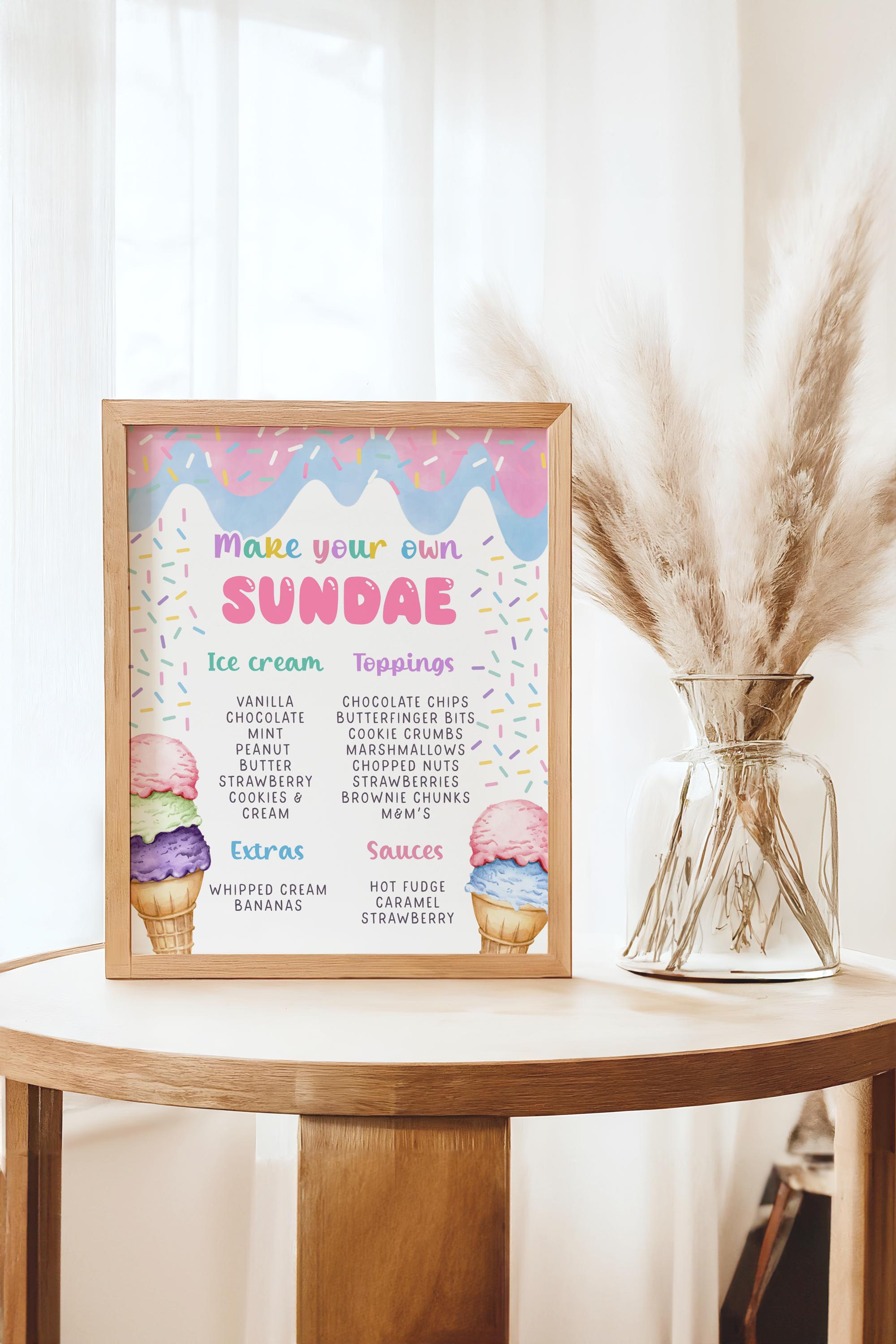 Sundae Sign Editable Ice Cream Sundae Sign Three Scoops of Fun Ice Cream Party ...