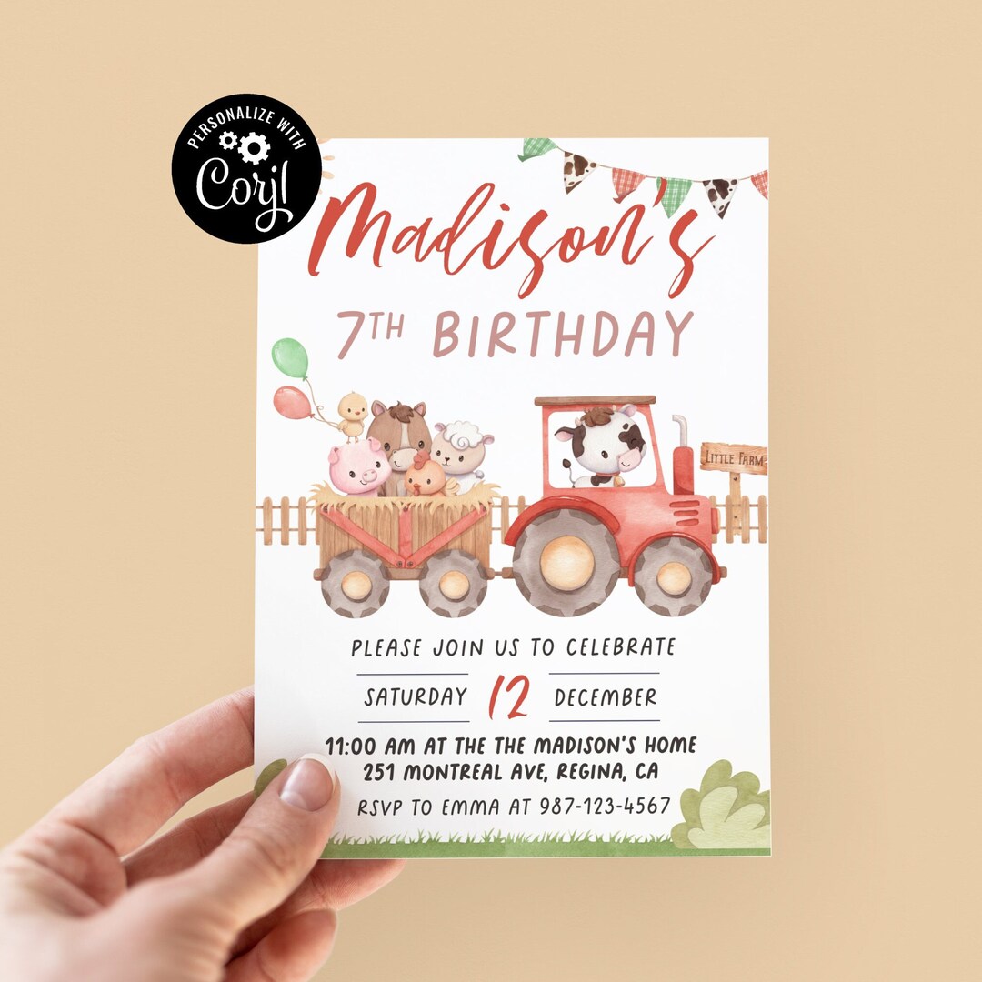 Editable Farm Birthday Invitation Boy Farm Animals Boy Barnyard ...