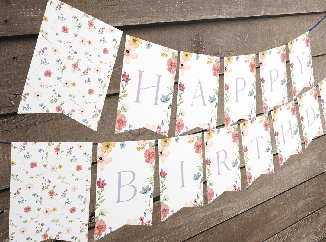 Wildflower Happy Birthday Banner Template Girl 1st Birthday Wild Flower ...