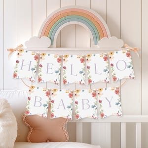 Striscione con fiori di campo Striscione con fiori di campo Hello Baby Ghirlanda floreale Striscione per baby shower Decorazioni con fiori di campo Decorazioni per baby shower Banner Sign WF4