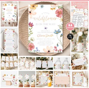 Wildflower Baby Shower Bundle Editable Wild Flower Baby Shower Set Girl Floral Boho Baby Shower Suite Baby In Bloom Bundle Package WF4 image 9