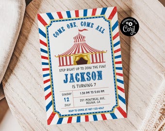 Carnival Birthday Invitation, Editable Circus Party Invite (Digital Download)