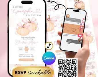 A Little Pumpkin Baby Shower Website Invitation –  Pink Bow Fall Theme (Digital Download)