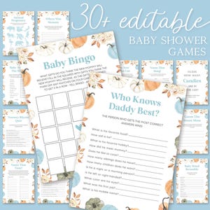 Fall Baby Shower Games Bundle Template Pumpkin Baby Games Bundle Little Pumpkin Games Baby Shower Games Package Baby Party Games Pack P14