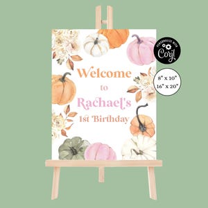 Rosa Kürbis Geburtstag Kleiner Kürbis Willkommensschild Mädchen Kürbis Ein Herbst-Geburtstags-Party-Kürbis 1. Geburtstag Oktober-Geburtstag Erster Geburtstag