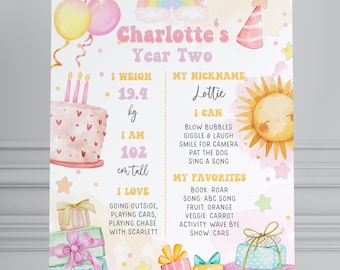 Girl 2nd Birthday Milestone Board, Spring Retro Theme (Digital Download)