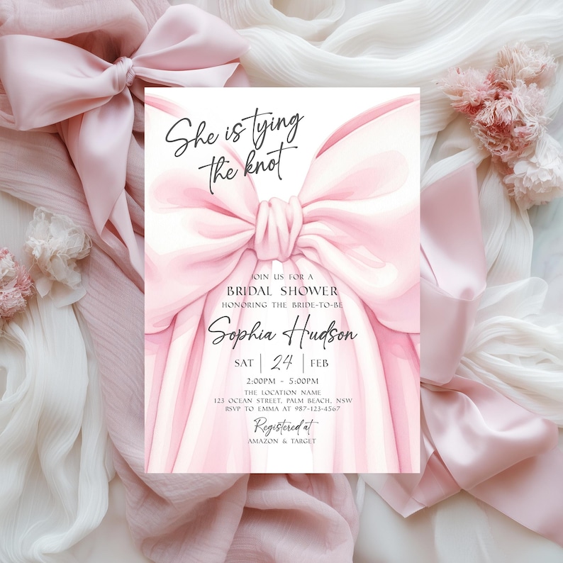 Rosa Schleife Brautparty Einladung Vorlage (Digitaler Download) Bild 1