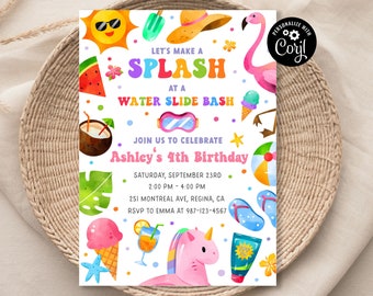 Editable Splish Splash Pool Party Birthday Invitation Summer Swimming Pool Birthday Party Instant Download Waterslide Birthday Summer Party