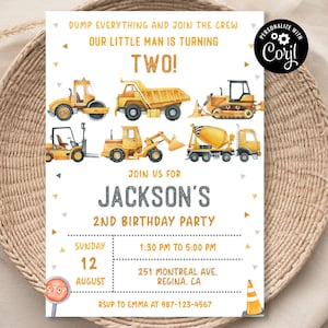 Editable Construction Birthday Party Template Construction Invitation Excavator Birthday Invitation Construction Second Birthday Invite