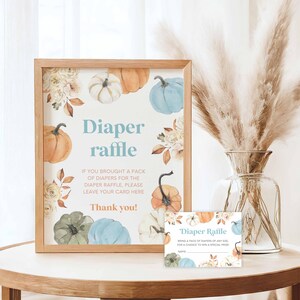 Fall Diaper Raffle Insert and Sign Baby Shower Boy Pumpkin Baby Shower Pack Diaper Raffle Ticket Blue Diaper Game Card And Sign Bundle P14