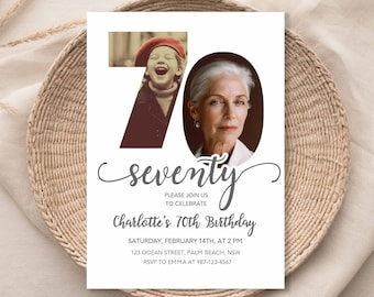 70th Birthday Invitation Template, Invite With Photo For Men or Women, Look Who's 70 Year Old, Editable Printable Card, Digital Download